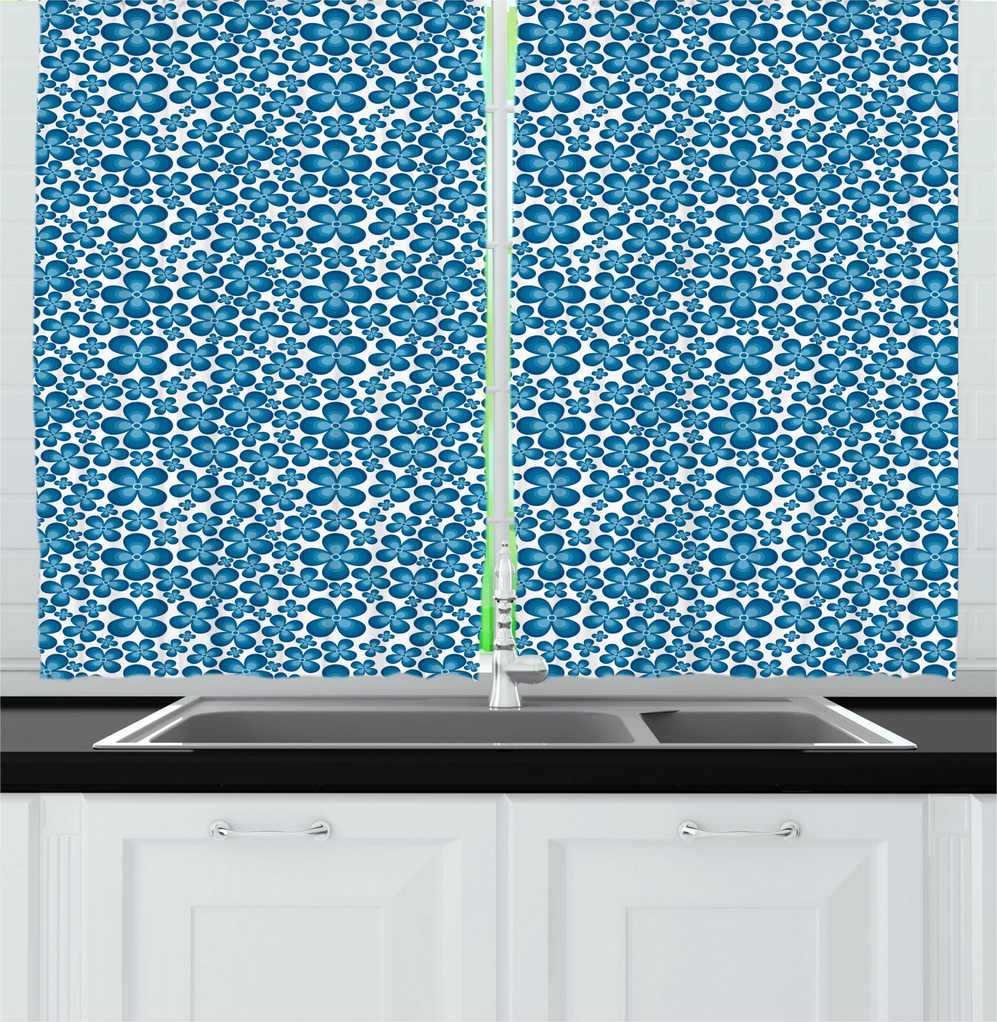 Drapery Top View Ambesonne Floral Kitchen Curtains, Top View Garden Art Flowers, 55