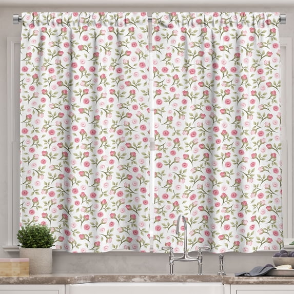 Ambesonne Floral Kitchen Curtains, Top View Roses and Buds, 55"x39", Multicolor
