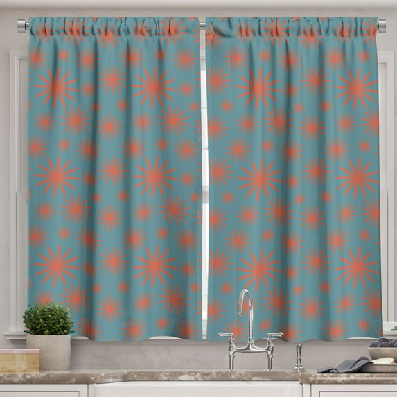 Ambesonne Floral Kitchen Curtains, Vintage 50s Inspired, 55"x39", Petrol Blue Dark Coral