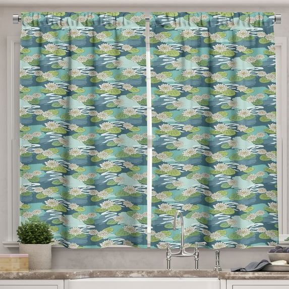 Ambesonne Floral Kitchen Curtains, Water Lilies on Wetlands, 55"x36", Multicolor