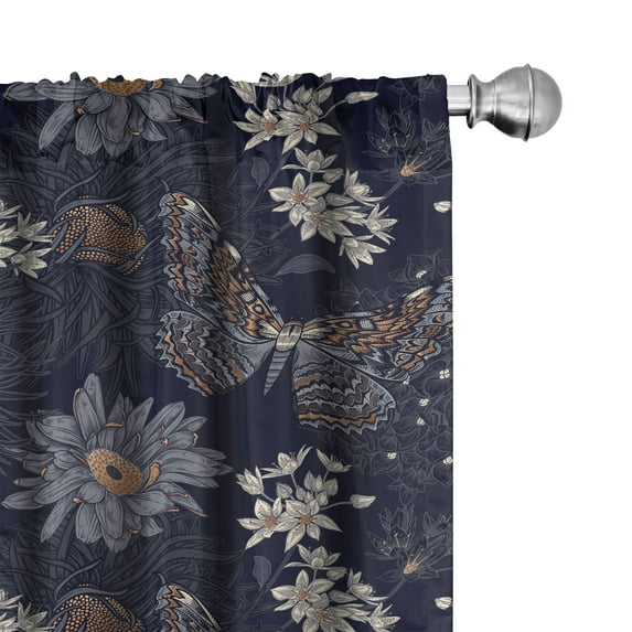 Ambesonne Floral Moth Curtains, Nude Colors Wings Print, Pair of 28"x84", Pale Ceil Blue Purpleblue