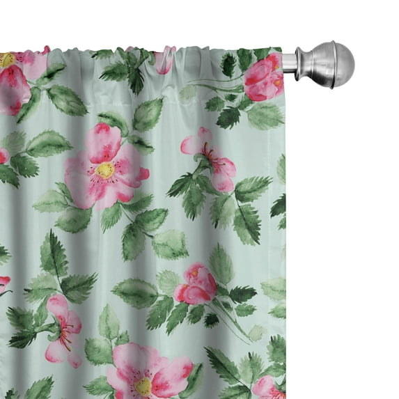 Ambesonne Floral Nature Print Curtains, Flowery Mirage, Pair of 28"x84", Pink Jade Green Seafoam