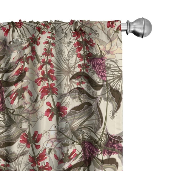 Ambesonne Floral Nature Print Curtains, Potpourri Fall, Pair of 28"x84", Sage Green Burgundy Dusk