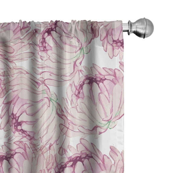 Ambesonne Floral Nature Print Curtains, Romantic Flower, Pair of 28"x84", Rose Pale Fuchsia and White
