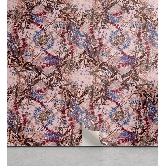 Ambesonne Floral Nature Print Peel & Stick Wallpaper for Home, Potpourri Vibe, 13"x36", Ruby Pale Lavender Blush