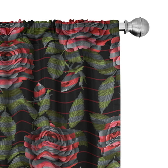 Ambesonne Floral Nature Print Rose Curtains, Roses Art, Pair of 28"x84", Dark Coral Army Green