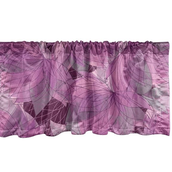 Ambesonne Floral Nature Print Window Valance with Rod Pocket, Geometric Leaf, 54" x 12", Pale Fuchsia Grey Pink