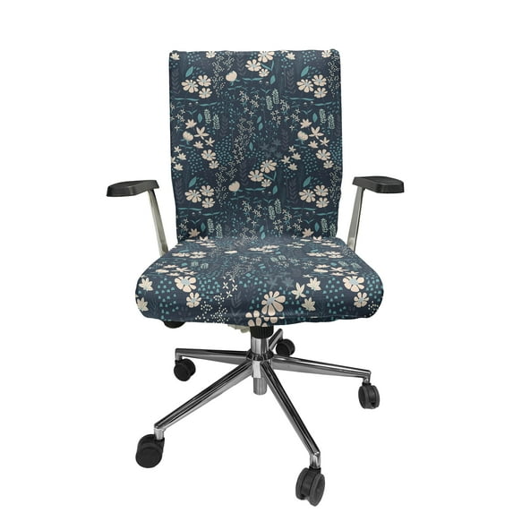 Ambesonne Floral Office Chair Cover Stretchable High Back, Botanical Floral Concept, Petrol Blue Peach