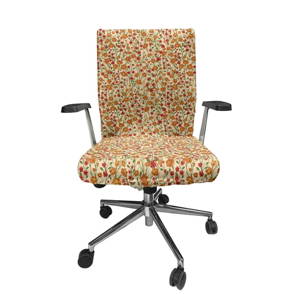 Ambesonne Floral Office Chair Cover Stretchable High Back, Burgeoning Flowers Garden, Beige Multicolor