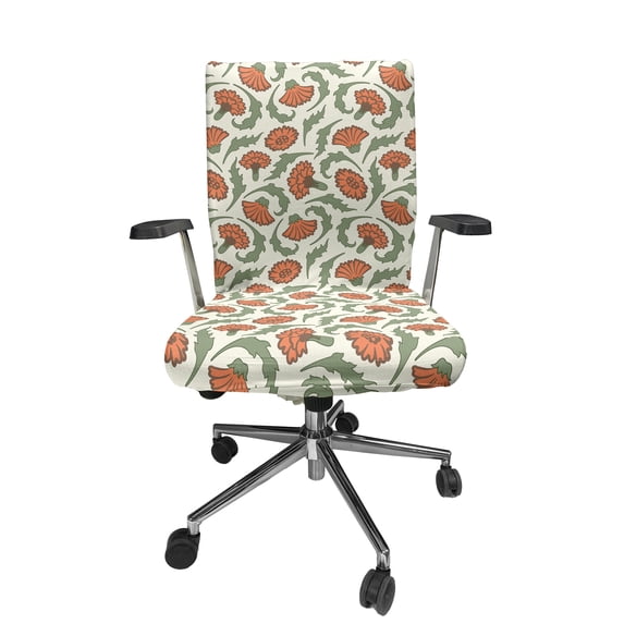 Ambesonne Floral Office Chair Cover Stretchable High Back, Carnations Curlicue Leaves, Cream Multicolor