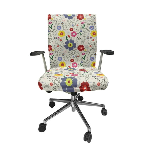 Ambesonne Floral Office Chair Cover Stretchable High Back, Flower Butterfly Pattern, Multicolor