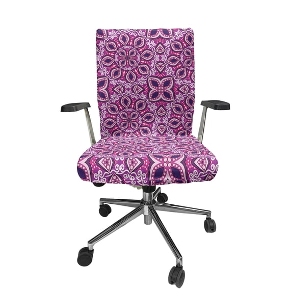 Ambesonne Floral Office Chair Cover Stretchable High Back, Lace Trippy Flowers Leaf, Magenta Pink Plum