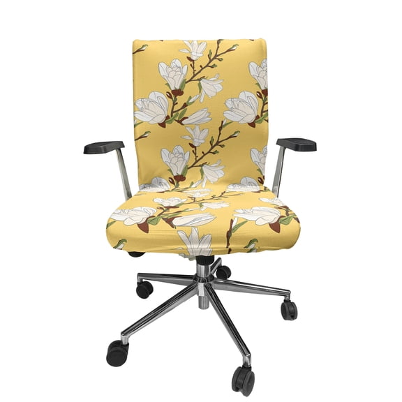 Ambesonne Floral Office Chair Cover Stretchable High Back, Retro Magnolia Branch Art, Mustard Brown and Green