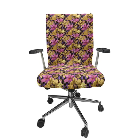 Ambesonne Floral Office Chair Cover Stretchable High Back, Retro Style Summer Flowers, Charcoal Grey Multicolor