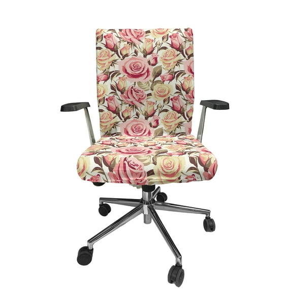 Ambesonne Floral Office Chair Cover Stretchable High Back, Rose Nostalgic English Feels, Coral Cream Sepia