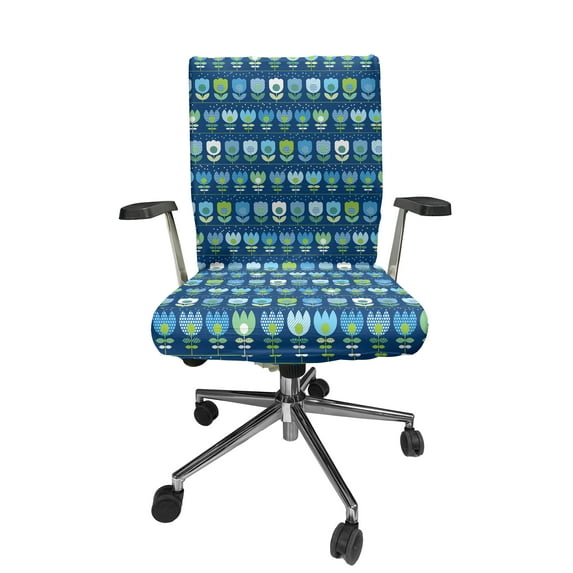 Ambesonne Floral Office Chair Cover Stretchable High Back, Scandinavian Inspired Tulips, Night Blue Yellow Green