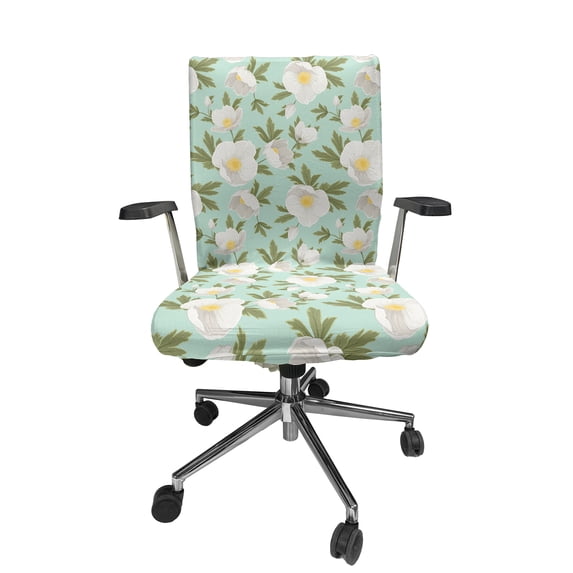 Ambesonne Floral Office Chair Cover Stretchable High Back, Vintage Anemone Flowers, Almond Green Multicolor