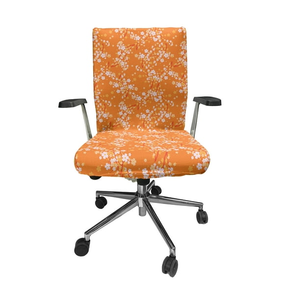 Ambesonne Floral Office Chair Cover Stretchable High Back, Vivid Blooms Spring Tree, Orange Lilac