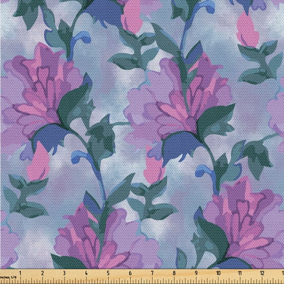 Ambesonne Floral Pattern Fabric by the Yard Upholstery, Art Delicate Flowers, 1 Yard, Pale Fuchsia Lilac