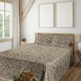 thumbnail image 1 of Ambesonne Floral Pattern Fitted & Flat Sheet with Shams 4 Pcs Set, Line Flowers Boho, Full, Cocoa Dark Taupe and White, 1 of 5