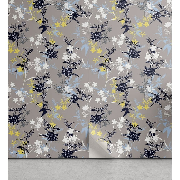 Ambesonne Floral Peel & Stick Wallpaper for Home, Abstract Flowers Polka Dots, 13"x36", Pale Purpleblue Yellow