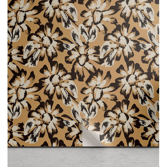 Ambesonne Floral Peel & Stick Wallpaper for Home, Abstract Flowery Garden Art, 13"x72", Camel Eggshell Dark Brown