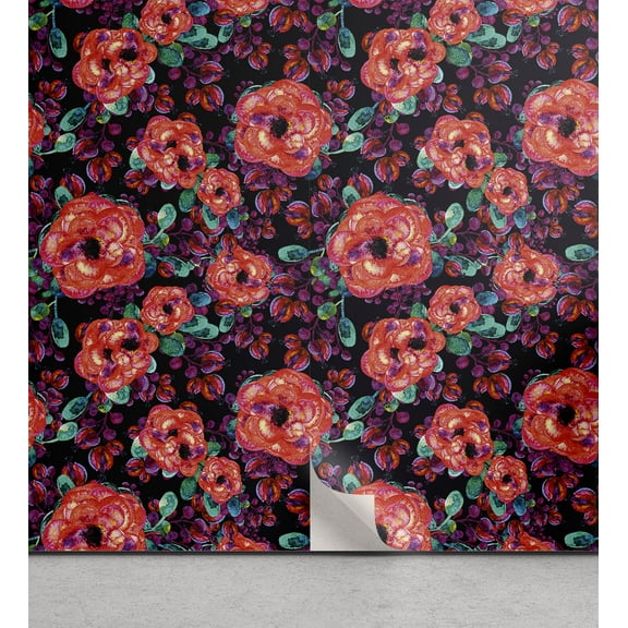 Ambesonne Floral Peel & Stick Wallpaper for Home, Abstract Painting Rose Like, 13"x72", Burnt Sienna Teal and Plum