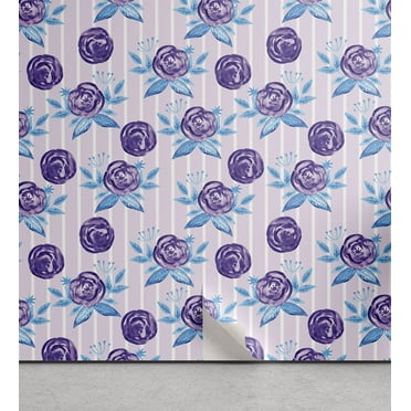 Ambesonne Floral Peel & Stick Wallpaper for Home, Abstract Roses on Stripes, 13"x72", Pale Pink Sky Blue