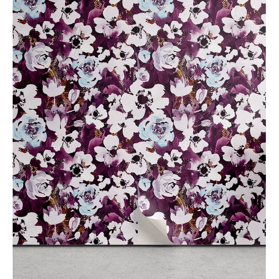 Ambesonne Floral Peel & Stick Wallpaper for Home, Anemone and Daisy Flowers, 13"x72", Dark Magenta White and Yellow