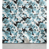 Ambesonne Floral Peel & Stick Wallpaper for Home, Art Aquarelle Dreamy Flowers, 13"x36", Deep Sky Blue Dark Grey