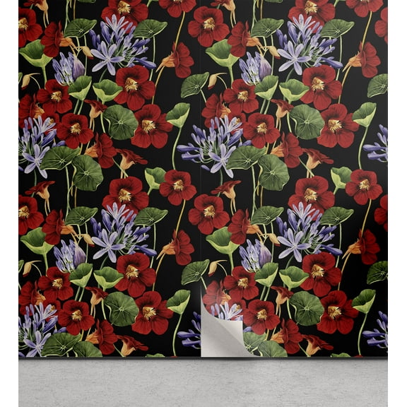 Ambesonne Floral Peel & Stick Wallpaper for Home, Artwork of Flowers Jasmine, 13"x72", Vermilion Green and Lilac
