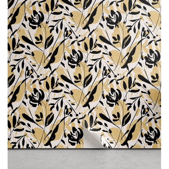 Ambesonne Floral Peel & Stick Wallpaper for Home, Bicolor Abstract Flowers Art, 13"x36", Beige Black Sand Brown