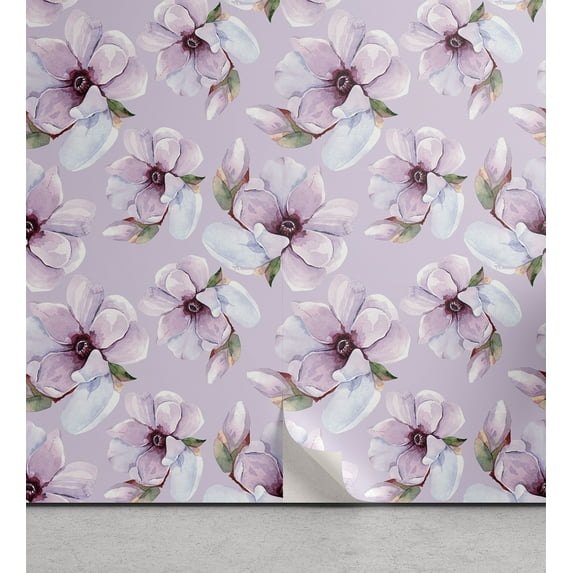 Ambesonne Floral Peel & Stick Wallpaper for Home, Blooming Watercolor Flower, 13"x72", Purple and Reseda Green