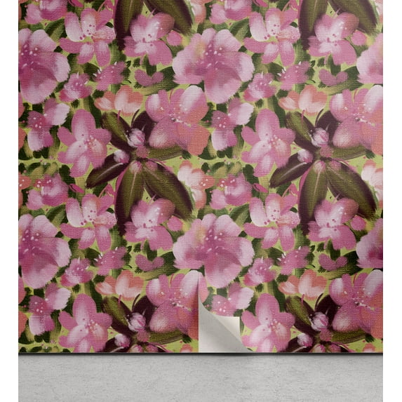 Ambesonne Floral Peel & Stick Wallpaper for Home, Botanical Acrylic Print Plot, 13"x36", Pale Fuchsia and Green Brown