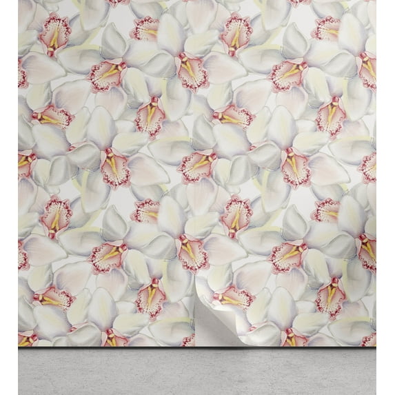 Ambesonne Floral Peel & Stick Wallpaper for Home, Botanical White Orchids Art, 13"x36", Pastel Pink and Pale Yellow