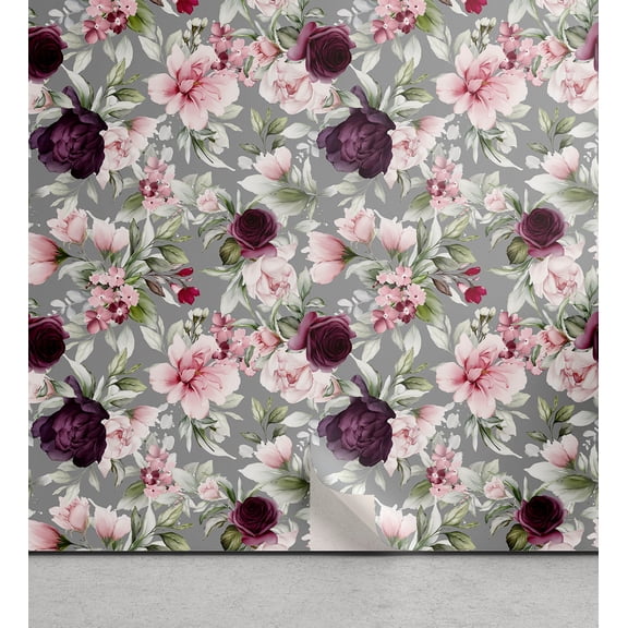 Ambesonne Floral Peel & Stick Wallpaper for Home, Camellias and Peonies Print, 13"x36", Rose Dried Rose Dust