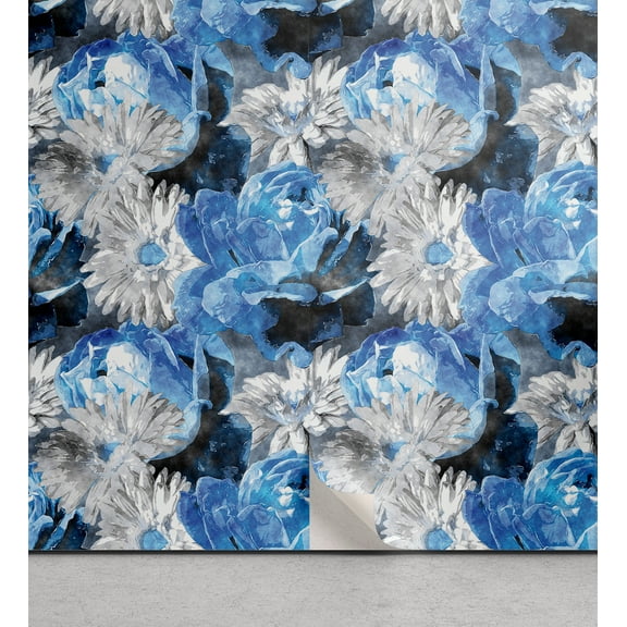 Ambesonne Floral Peel & Stick Wallpaper for Home, Cold Tones Roses Gerberas, 13"x36", Sky Blue Pale Grey