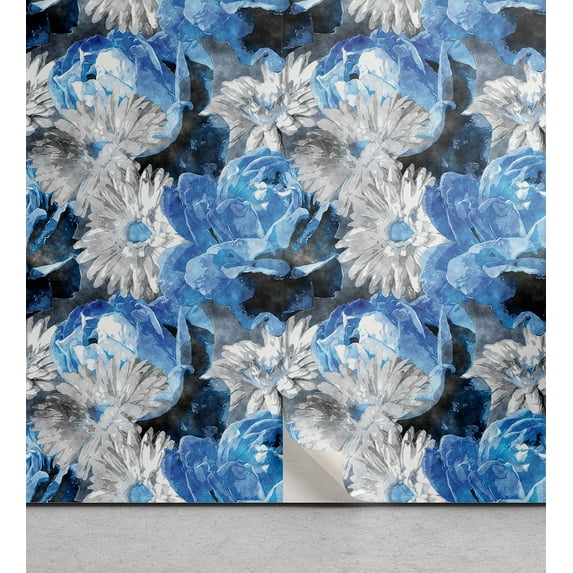 Ambesonne Floral Peel & Stick Wallpaper for Home, Cold Tones Roses Gerberas, 13"x72", Sky Blue Pale Grey