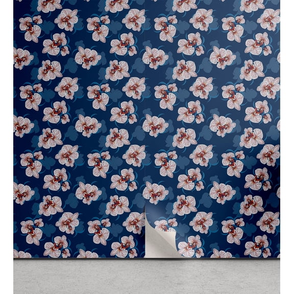 Ambesonne Floral Peel & Stick Wallpaper for Home, Continuous Orchids Pattern, 13"x72", Dark Blue Grey Maroon