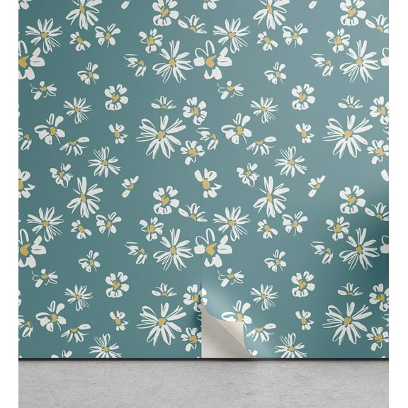 Ambesonne Floral Peel & Stick Wallpaper for Home, Daisies Botanical Vintage, 13"x36", Pastel Brown and Pale Teal