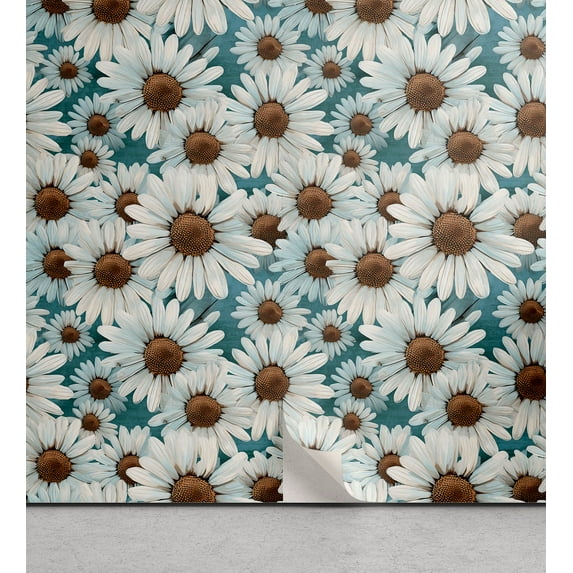 Ambesonne Floral Peel & Stick Wallpaper for Home, Daisies Nature Botanical Art, 13"x72", Cadet Blue and Off White