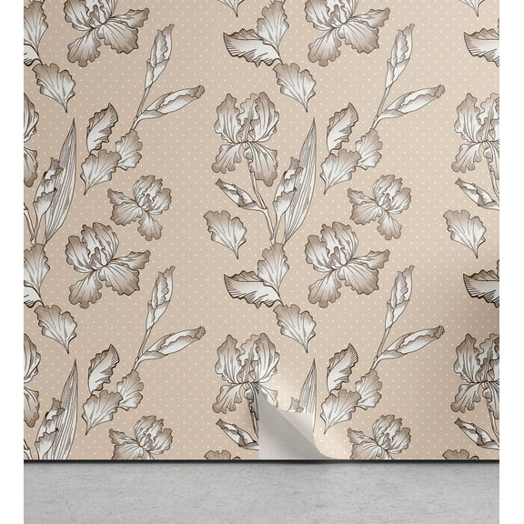 Ambesonne Floral Peel & Stick Wallpaper for Home, Dots Iris Flowers Pattern, 13"x36", Pale Eggshell and White