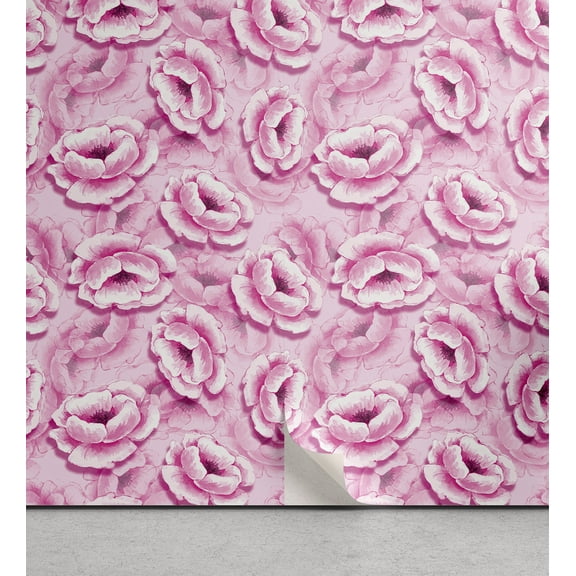 Ambesonne Floral Peel & Stick Wallpaper for Home, Dreamy Flower Surreal Garden, 13"x72", Lilac Purple Off White