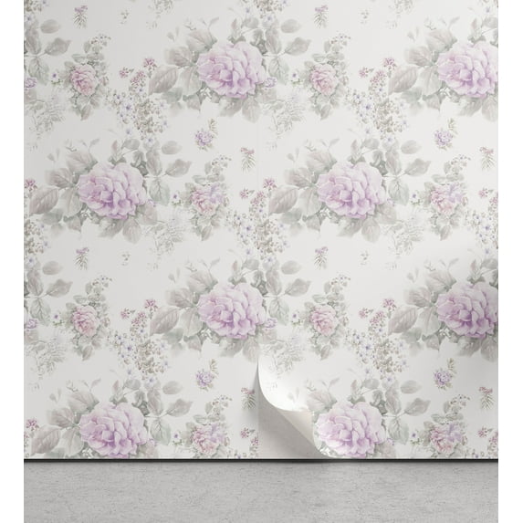 Ambesonne Floral Peel & Stick Wallpaper for Home, English Garden Roses Vintage, 13"x72", Pearl Pink Pale Green