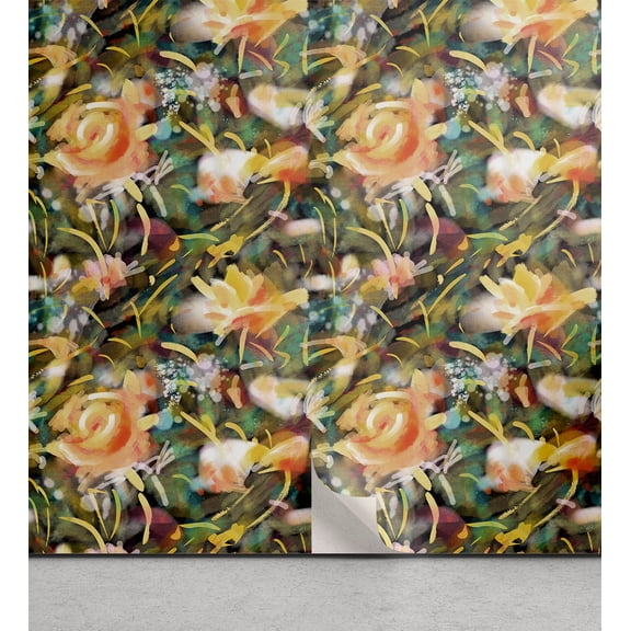 Ambesonne Floral Peel & Stick Wallpaper for Home, Exotic Acrylic Flower Print, 13"x72", Vermilion Jade Green