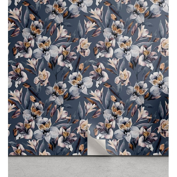 Ambesonne Floral Peel & Stick Wallpaper for Home, Exotic Peruvian Lily Boho, 13"x72", Apricot Peach Slate Blue
