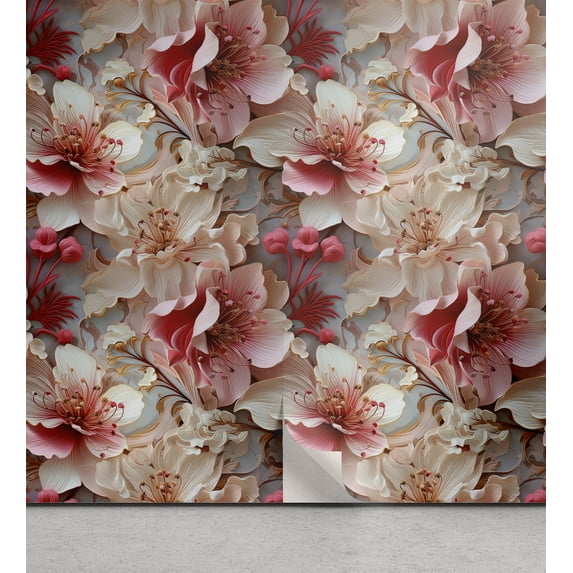 Ambesonne Floral Peel & Stick Wallpaper for Home, Exotic Soft Colors Lillies, 13"x72", Dark Coral and Blush