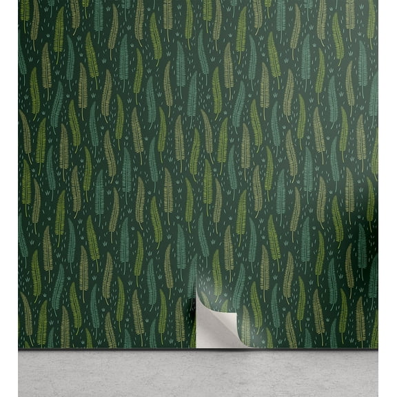 Ambesonne Floral Peel & Stick Wallpaper for Home, Exotic Tropic Hawaii Leaves, 13"x36", Dark Green