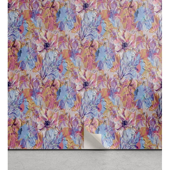 Ambesonne Floral Peel & Stick Wallpaper for Home, Fantasy Vibes Flowers Leaves, 13"x72", Lilac Sand Brown Pink