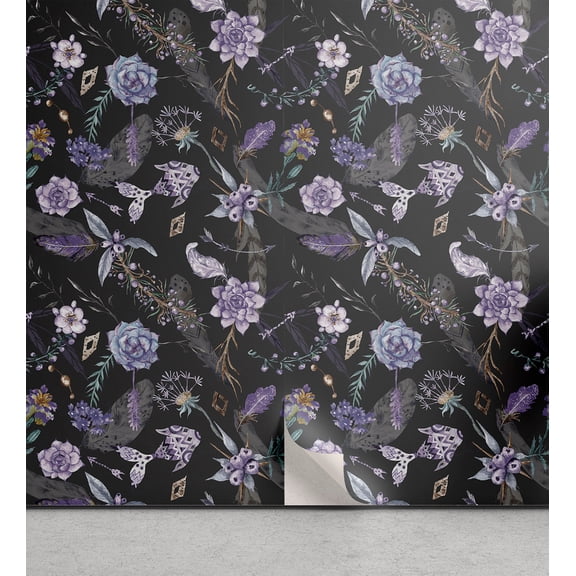 Ambesonne Floral Peel & Stick Wallpaper for Home, Feathers Botanical Pattern, 13"x36", Ceil Blue Pale Teal